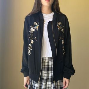 ZARA Floral Embroidered Satin Bomber Jacket